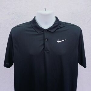 Nike Dri-Fit -Medium- Black Polo Shirt Collared Short Sleeve Polyester‎
